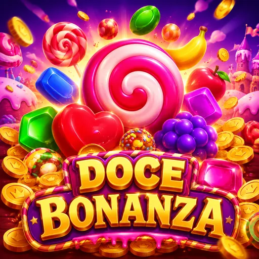 Tela do Sweet Bonanza com doces, frutas e multiplicadores de bomba